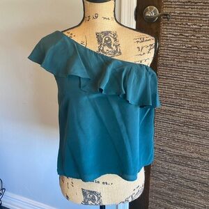 Maeve Asymmetric Silk Top Green